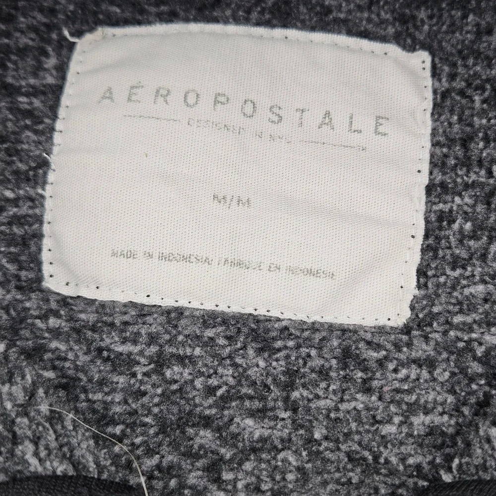 Aeropostale Mens Quarter Zip Fleece Pullover Gray Marl Pocket Jacket Size M